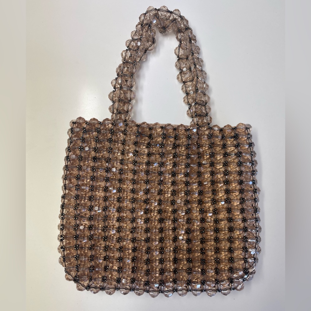 Vanessa Paris tote handbag in beige/dark brown and gold